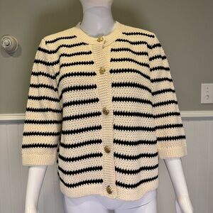 Zara Women's Black and Cream Striped Cardigan